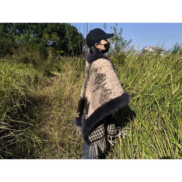 Fox Fur Knitted Cape Cape With Geometric Fur Fur Shawl Jacket Women