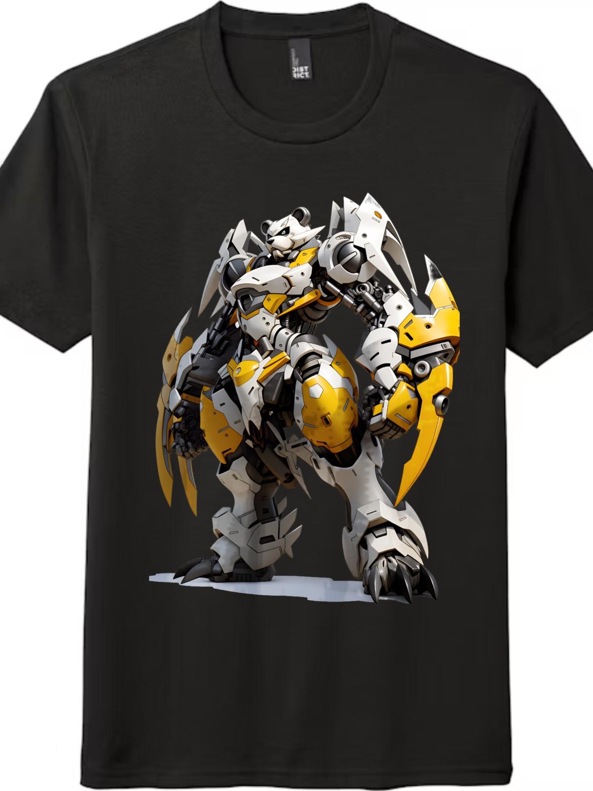 Anime Mecha Panda Warrior T-Shirt Mens Womens Tees Top|Unisex Casual Cyberpunk Futuristic Mech Tee S