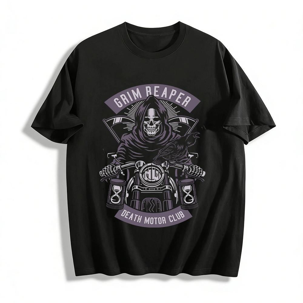 Grim Reaper Death Motor Club Graphic Casual Biker Tee Pure cotton T-shirt XXS