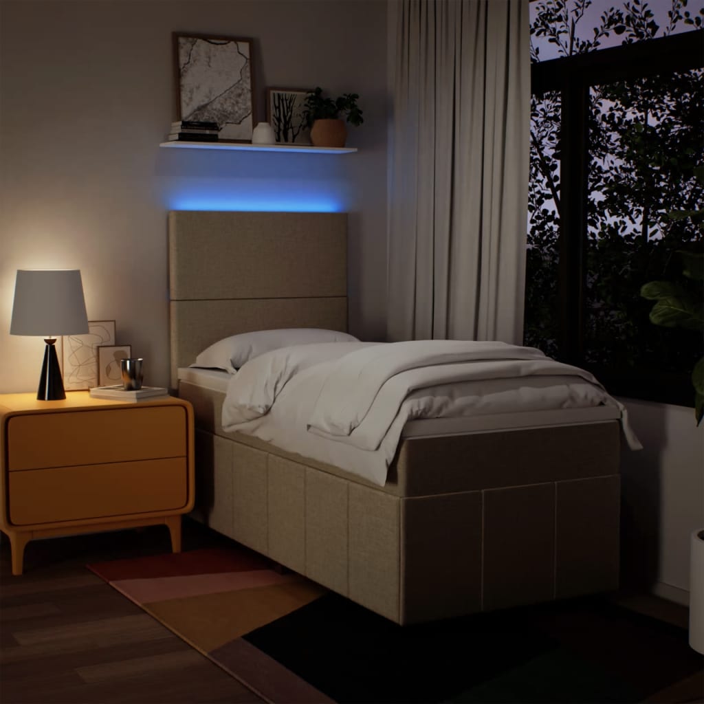 Box Spring Bed with Mattress Cream 90x200 cm Fabric