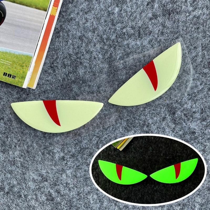 Luminous 3D Demon Eye Cat Eye Design Motorcycle Sticker Glowing Headlight Decal For Scooters Decoration