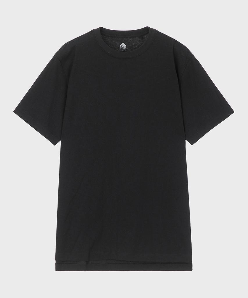BASIC HOUSE Uni Layered Round Neck Short Sleeve Tee Long Length (+7Cm) Black Lats0106