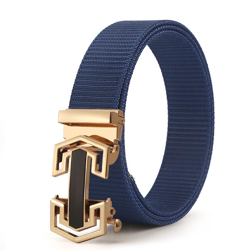 Belt Men'S Automatic Button Head Canvas Belt Medium Green Business Casual Simple Jeans Belt