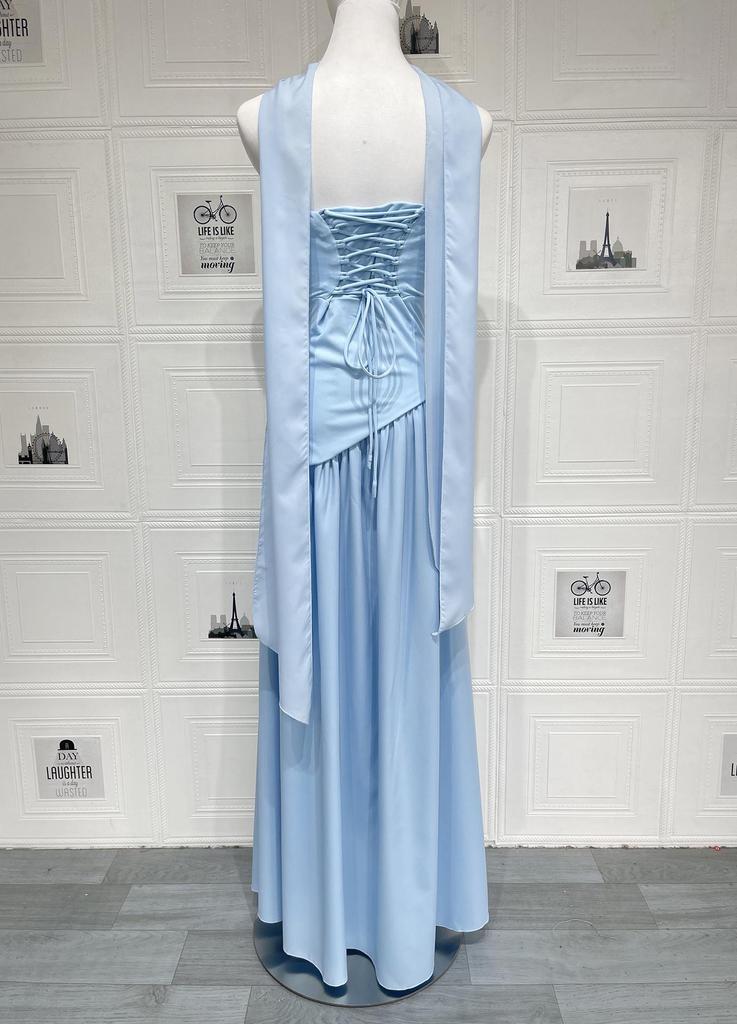 Vestido de mujer sin tirantes, sin espalda y con abertura, estilo europeo y americano, 2025 - Sexy, Color liso, Abertura alta, Vestido largo
