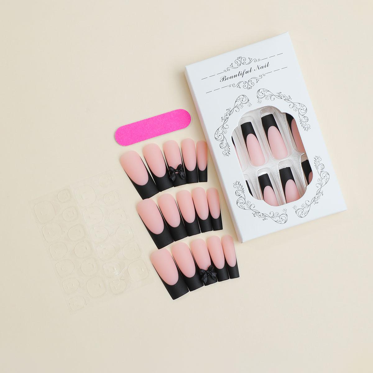 

2024 Европейский и американский ручной работы Французский край Длинные стилеты Накладные ногти - Готовый продукт, Современный стиль