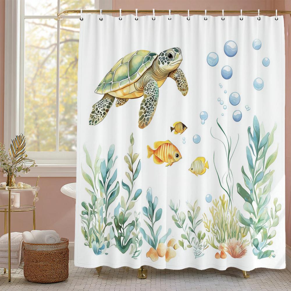 

Black White Gray Minimalist Sharks, Turtles, Octopus, Fish Shower Curtain, Bathroom Decorative Shower Curtain, With Hooks W60H190(CM)-1 Pcs