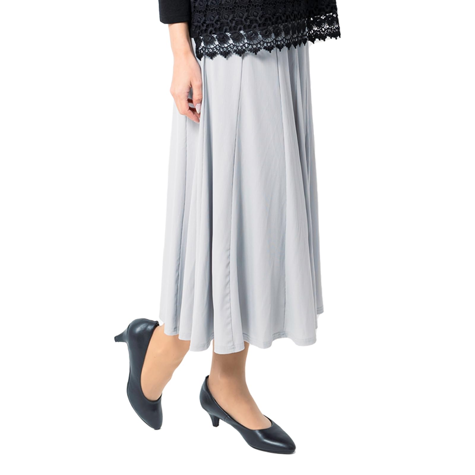 

Расклешенная Однотонная Полностью Свободного Кроя Размер [FLUTE.MF] Женская Юбка До Колена, Цвет, Эластичная, На Подкладке, (Светло-серый, М)