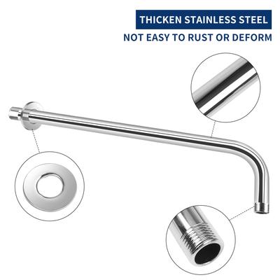 12/16Inch Shower Arms with Flange Stainless Steel Wall-Mounted Shower Head Arm for Fixed Shower Head Bathroom Replacement Parts