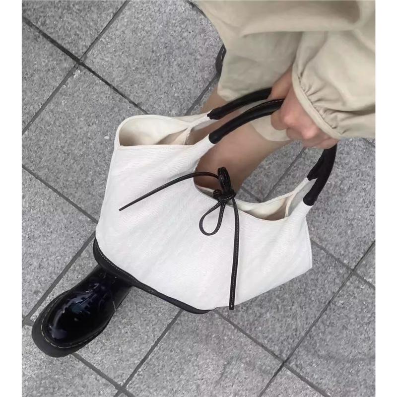 

Корейская сумка-тоут на плечо из джинсовой парусины в стиле пэчворк - Повседневная, Вместительная, Ленивый стиль для женщин Standard кремовый/белый