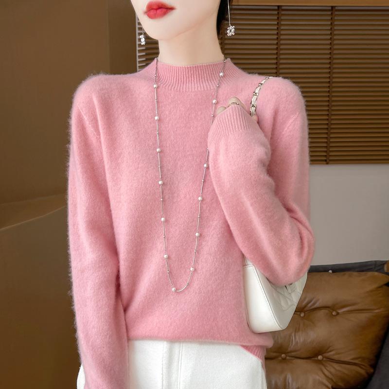 Autumn and Winter Women's Half High Neck Warm Sweater Knitted Pullover Sweater