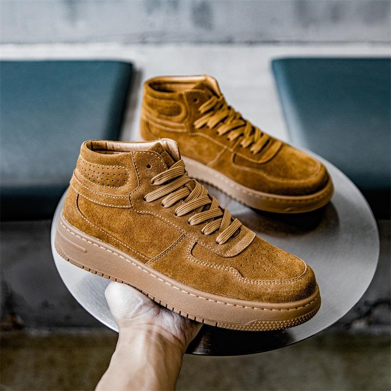 Men's Shoes Spring New Versatile Sports Casual Shoes Men's Leather Board Shoes Retro Mid-top Martin Boots