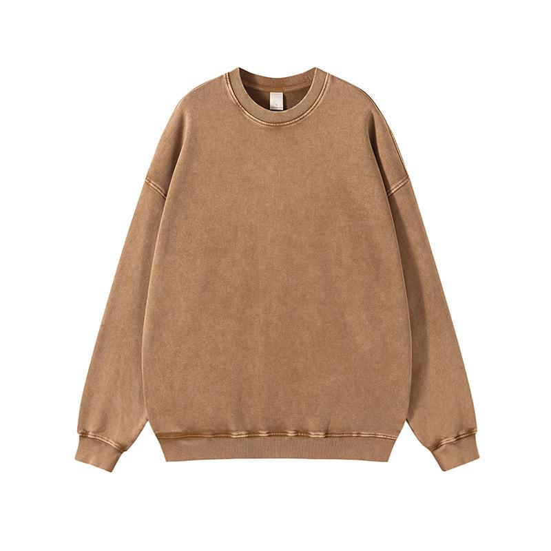 Herbst und Winter Herrenpullover American Retro Old Washed Einfarbig Rundhalspullover Große Größe Lockerer Pullover