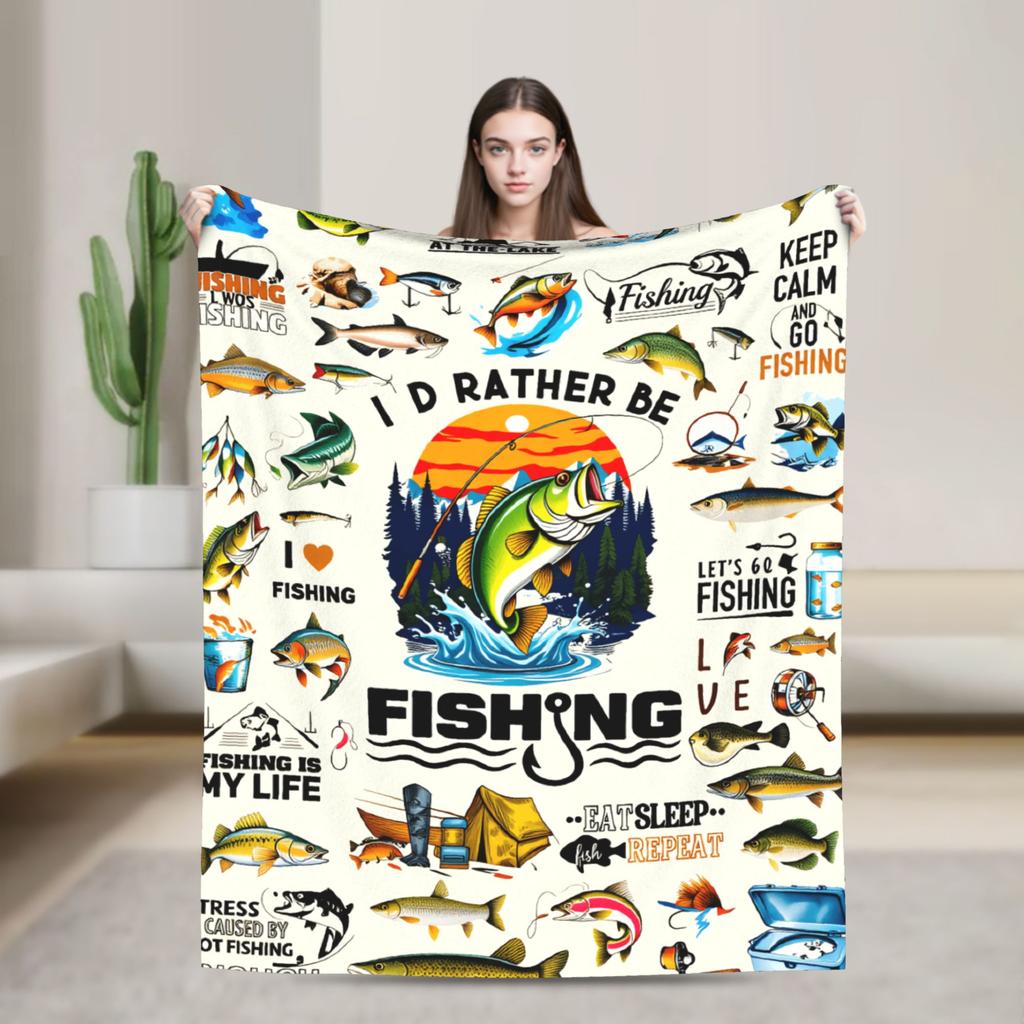 Fishing Cartoon Fish Blanket Quality Super Warm  Throw Blanket Spring Decorative Couch Bed Fluffy Bedspread