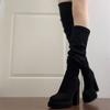 Nightclub Fashion Woman Thigh High Boots Sexy Thick High Heels Party Autumn Winter Ladies Fleece Lined Over-the-knee Booties