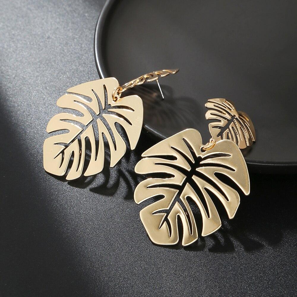Bohemian Hollow Exaggerated Leaf Dangle Drop Earring For Women Lady Geometric Gold-color Tropical Plant Female Jewelry New Gifts