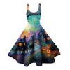 Women Halloween Print Off Shoulder Punk Vintage Dress Sleeveless Spaghetti Strap Fit and Flare Midi Dress for Party