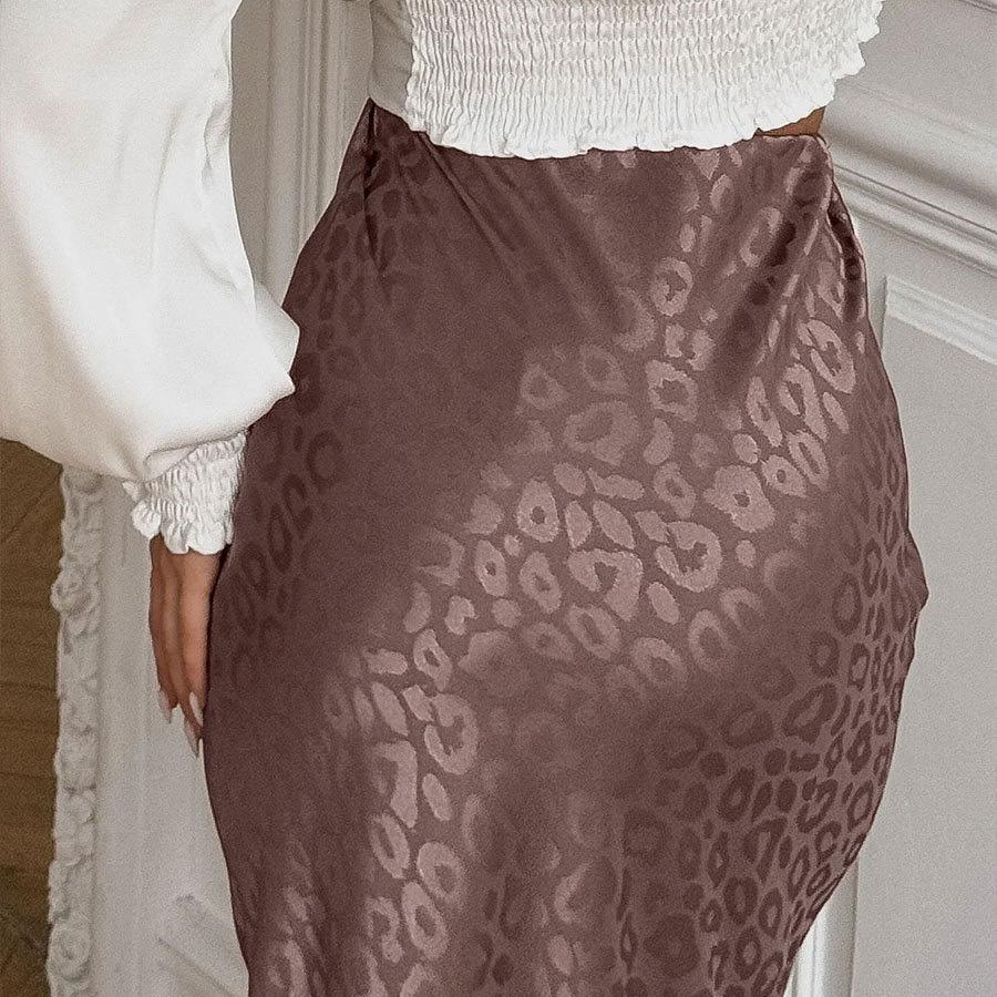 Women Long Leopard Print Ankel-Length Skirts High Waist