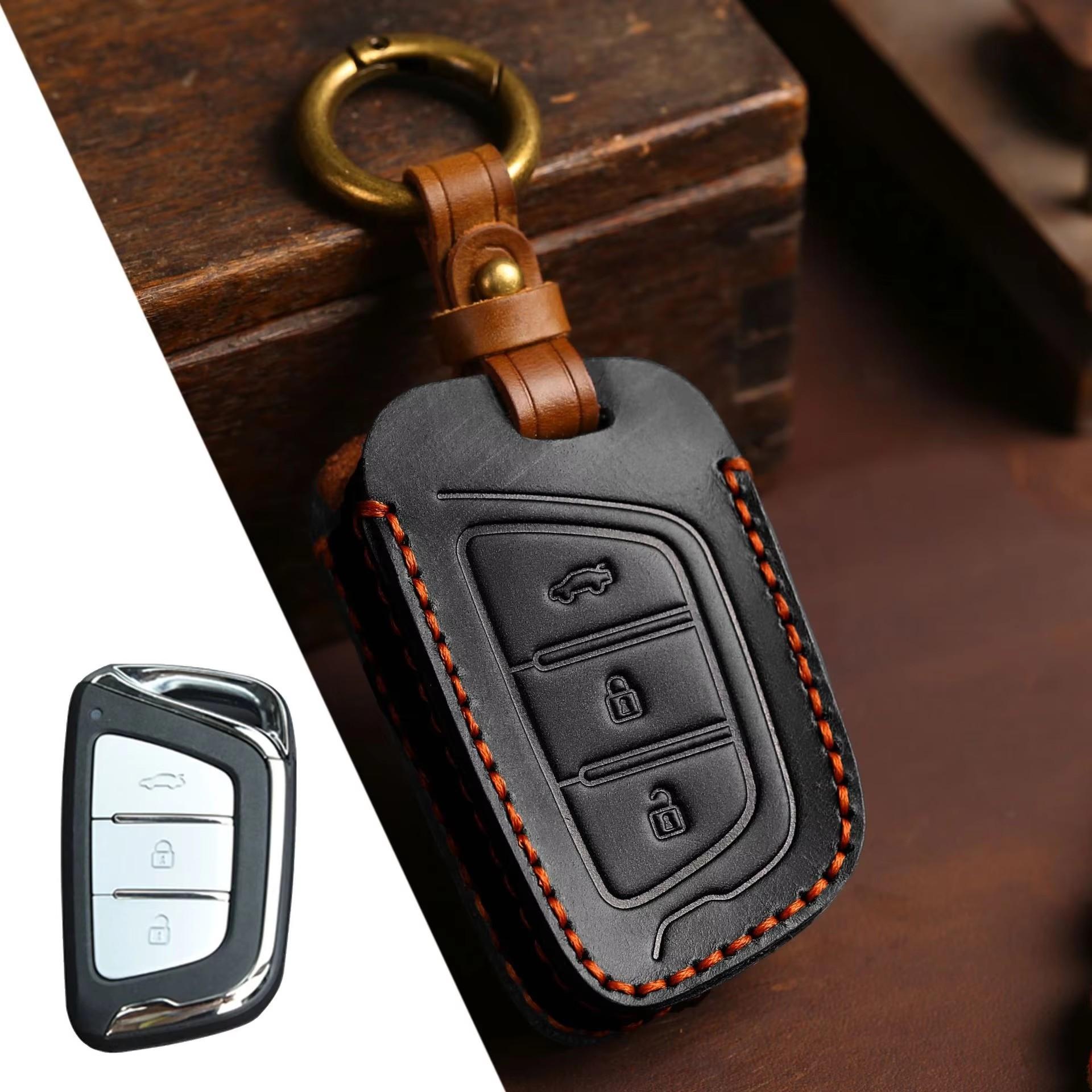 Premium Genuine Leather Key Fob Cover for JAC IC5 Jia Yue A5 X7 Refine S3 S4 S7 T8 Sehol X4 E40X Smart Key Case (as the picture,15*8*4cm)