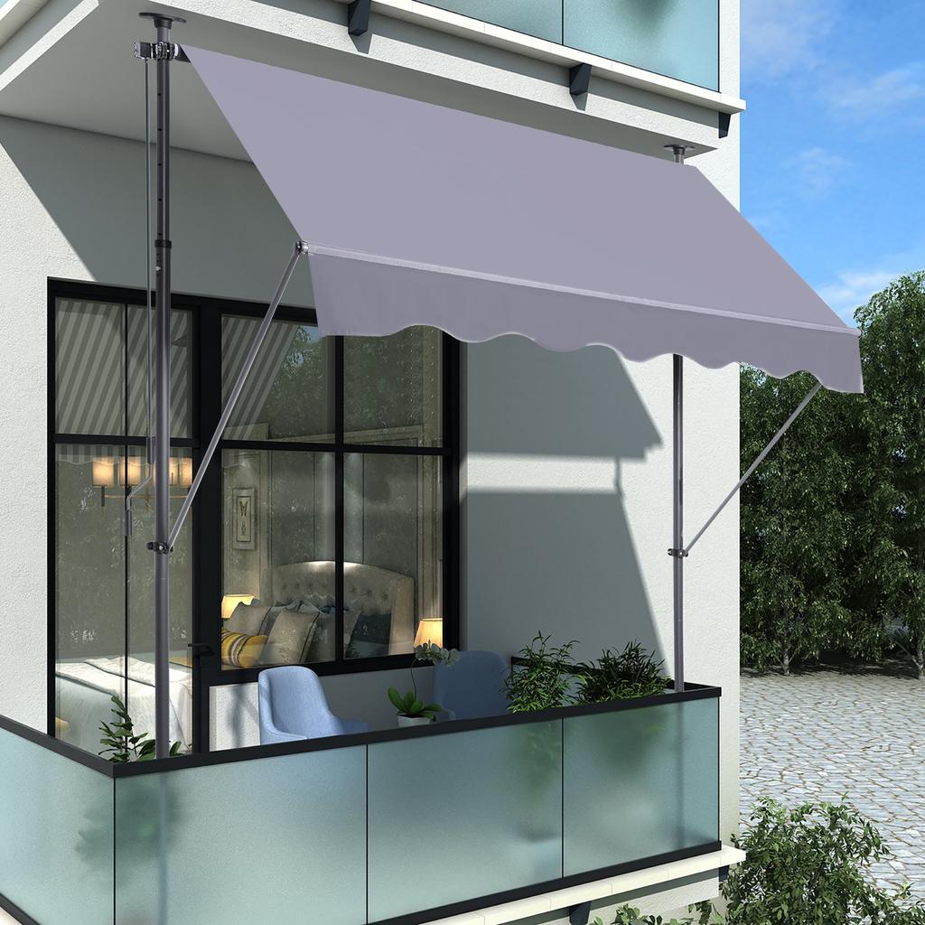 Folding Arm Awning Clamp Awning 200 X 120 cm, Height-Adjustable Sun Protection, Balcony Awning without Drilling, with Hand Crank, UV Protection (Grey)