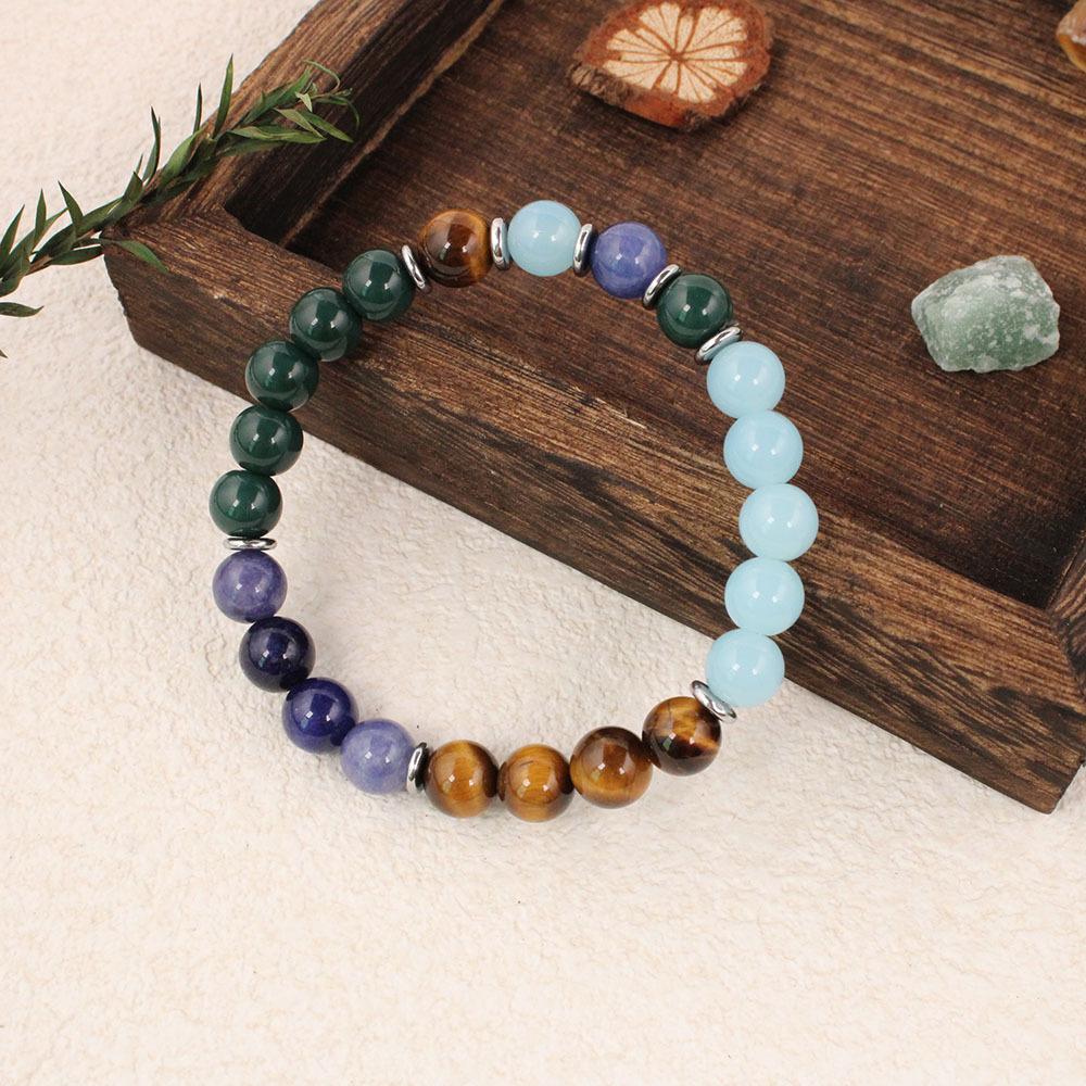 Festive Gifts Tiger Eye Sodalite Malachite and Aquamarine Beaded Bracelet Multicolor Fashion Jewelry for Daily Wear Simple Versatile Accessory