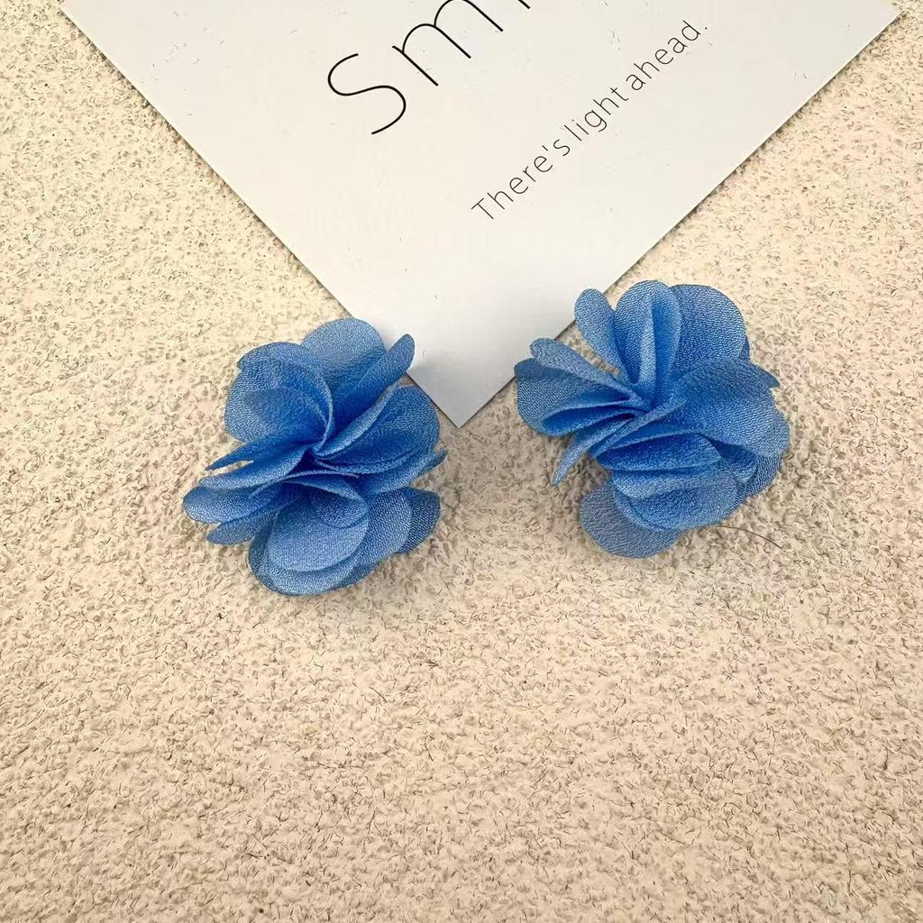 Handmade Chiffon Camellia Flower Earrings - 3cm Fabric Accessories