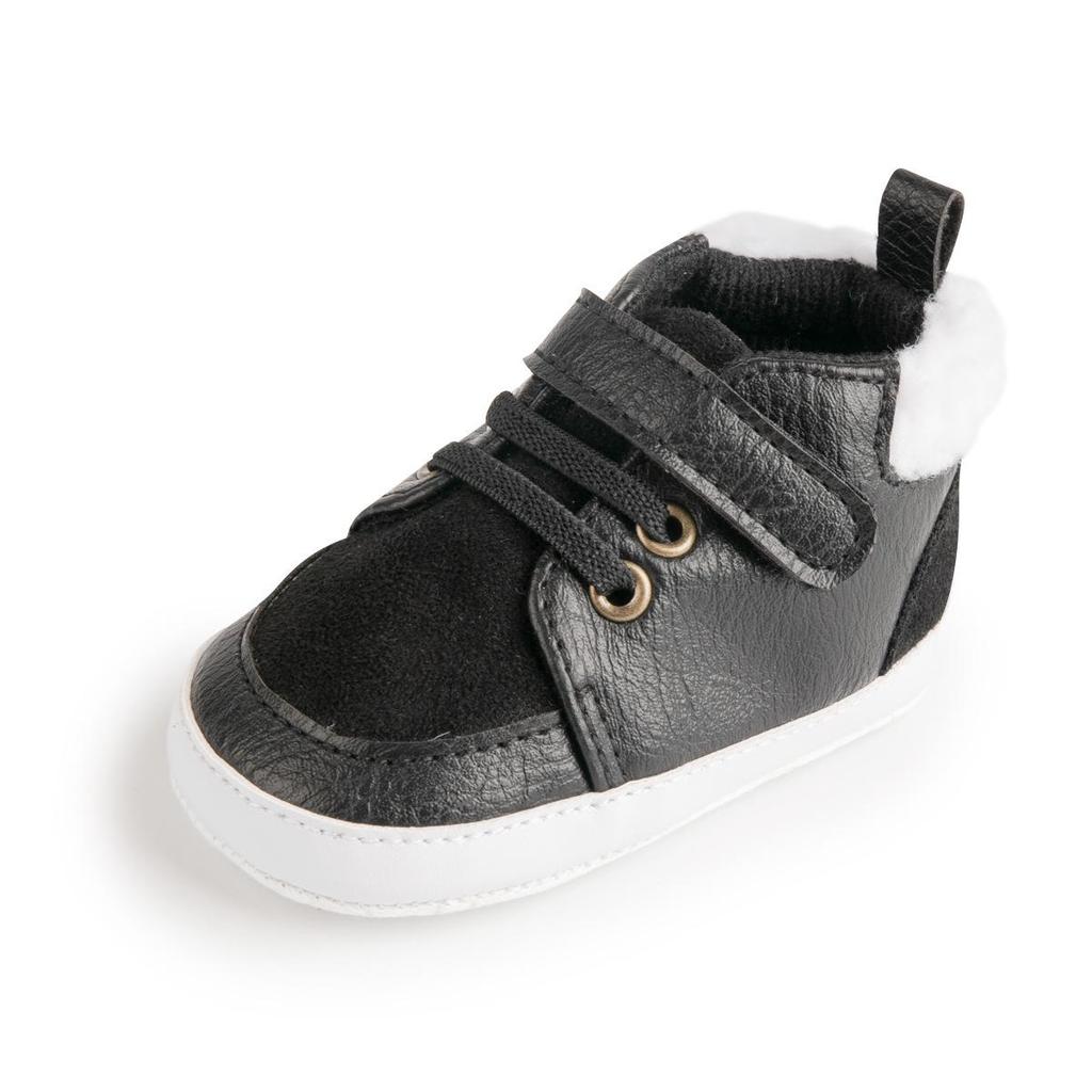 Winter Autumn Boys' Cozy Cotton Shoes - Solid Color, Plus Velvet, Soft Sole Baby Shoes