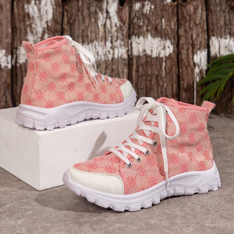 Large size printed high-top casual single shoes autumn and winter new cross-strap platform versatile women's shoes
