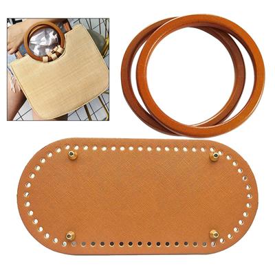 Conjunto de asas para bolso con base de cuero y parte inferior de bolso de ganchillo, estilo de tejido DIY 1