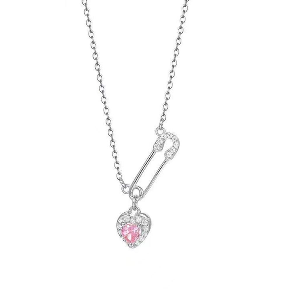 Creative Pink Heart-shaped Pin Necklace For Women Fashion Love Pendant Necklace Ladies Fashion Light Luxury Jewelry Gifts HOT