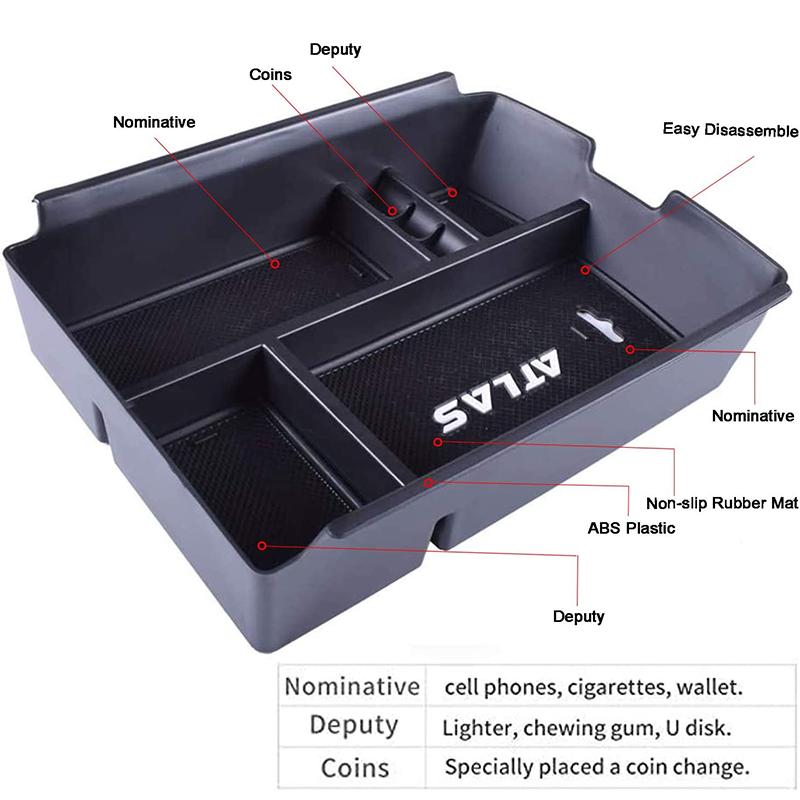 Center Console Organizer Tray For VW Volkswagen Atlas Accessories 2018      Armrest Storage Glove Box