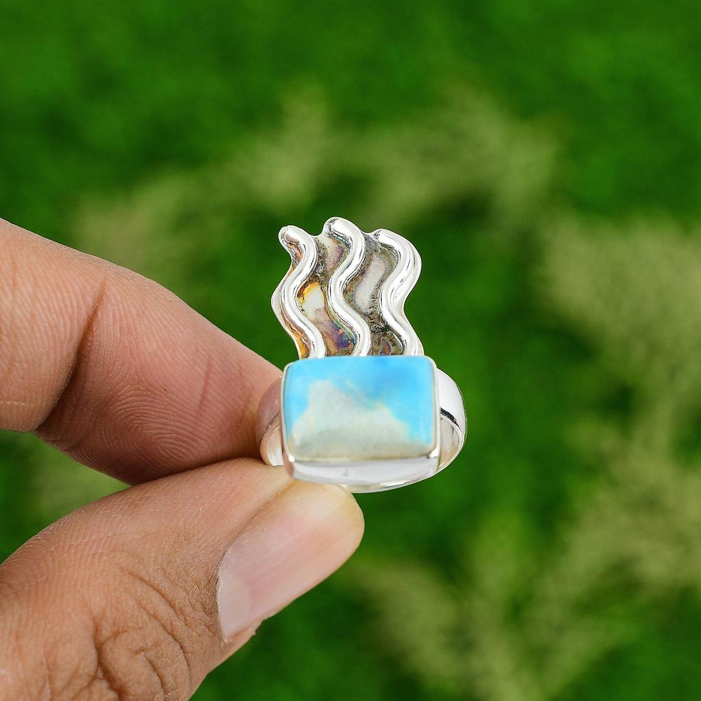 Natural Sleeping Beauty Turquoise Multi Stone Blue Ring Size 7.75 925 Silver