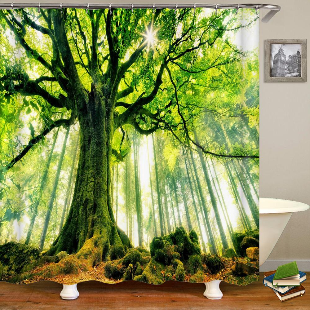 3d Printing Green Forest Waterfall Shower Curtains Waterproof Bathroom Curtain With Hooks Bath Curtain 180*200 Polyester Fabri
