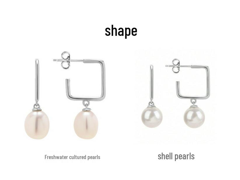 Korean Style Elegant Sterling Silver Pearl Geometric Dangle Earrings