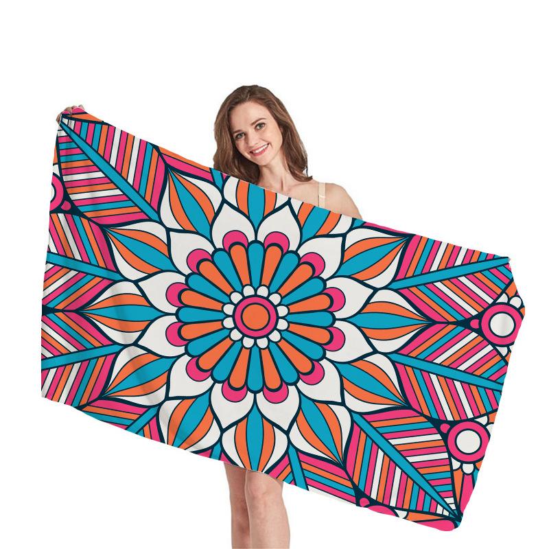 Mantra Geometric Pattern Digital-printed Polyester Superfine Fiber Double-sided Fleece Beach Vacation Bath Towel, Beach Towel