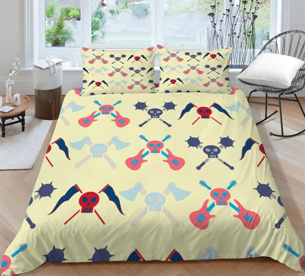 Set de lenjerie de pat cu craniu pentru acasă lenjerie de pat respirabilă cu husă de pernă husă de pilota de înaltă calitate pentru băiat, adolescent, textile de acasă