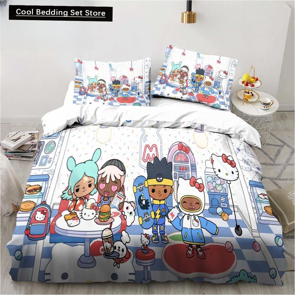 New 3D Cartoon Game Toca Life World Bedding Set Duvet Cover Bed Set Quilt Cover Pillowcase Comforter King Queen Size Boys Adult