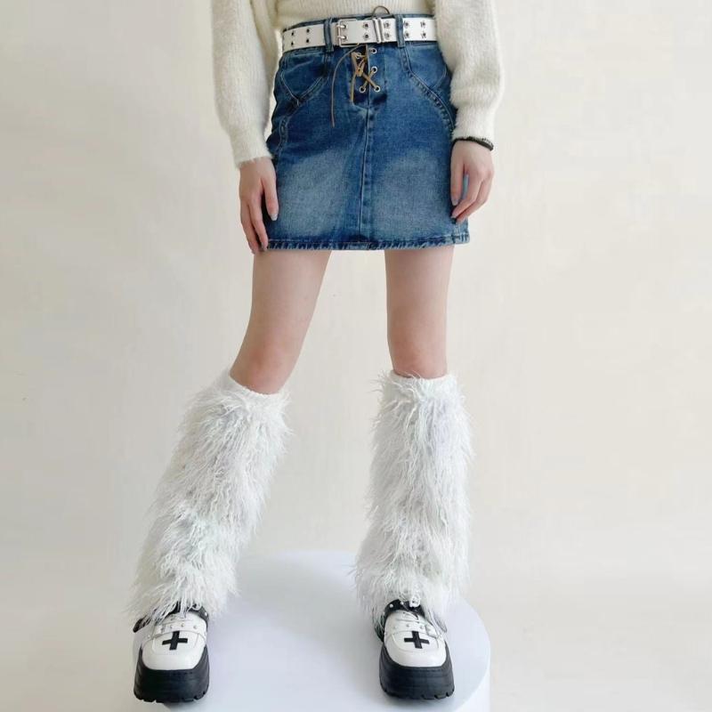 Gothic 80s Party Dance Legwarmers Autumn Winter Plush-Leg Warmers Lolita-Socks Furry Long Boot Socks Gift for Women Girl