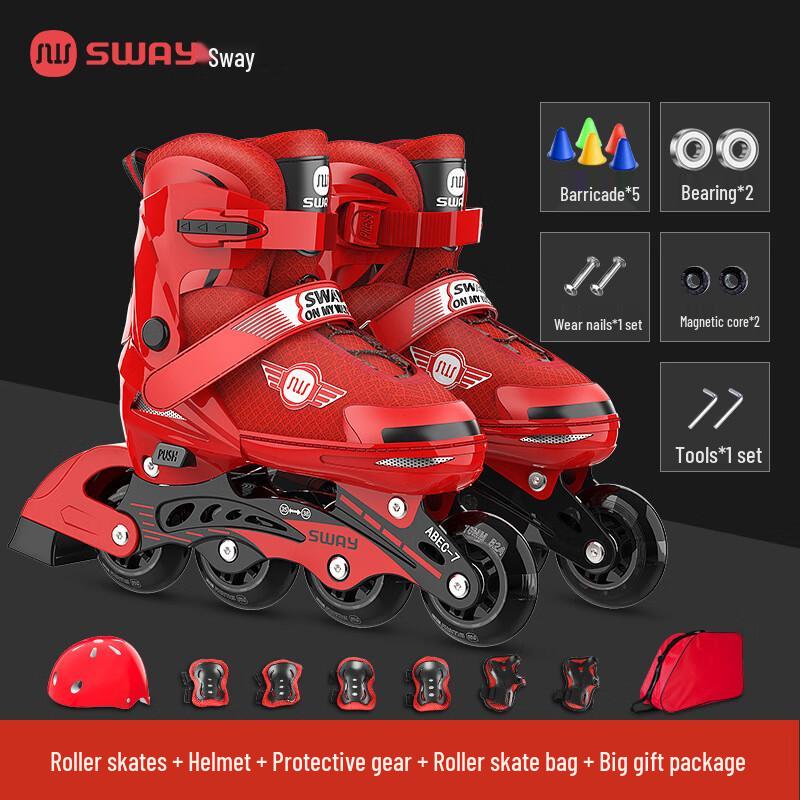 Swheel Professional Kids Inline Skates with Helmet & Protective Gear Adjustable 27-30