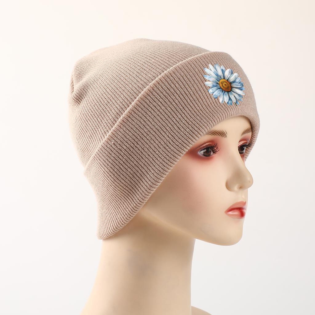 Blue Daisy Print Warm Winter Hats Unisex Knitted Hat Beanie Man Cap Stretchy Warm Knit Cap Beanie Ideal Choice For Gifts