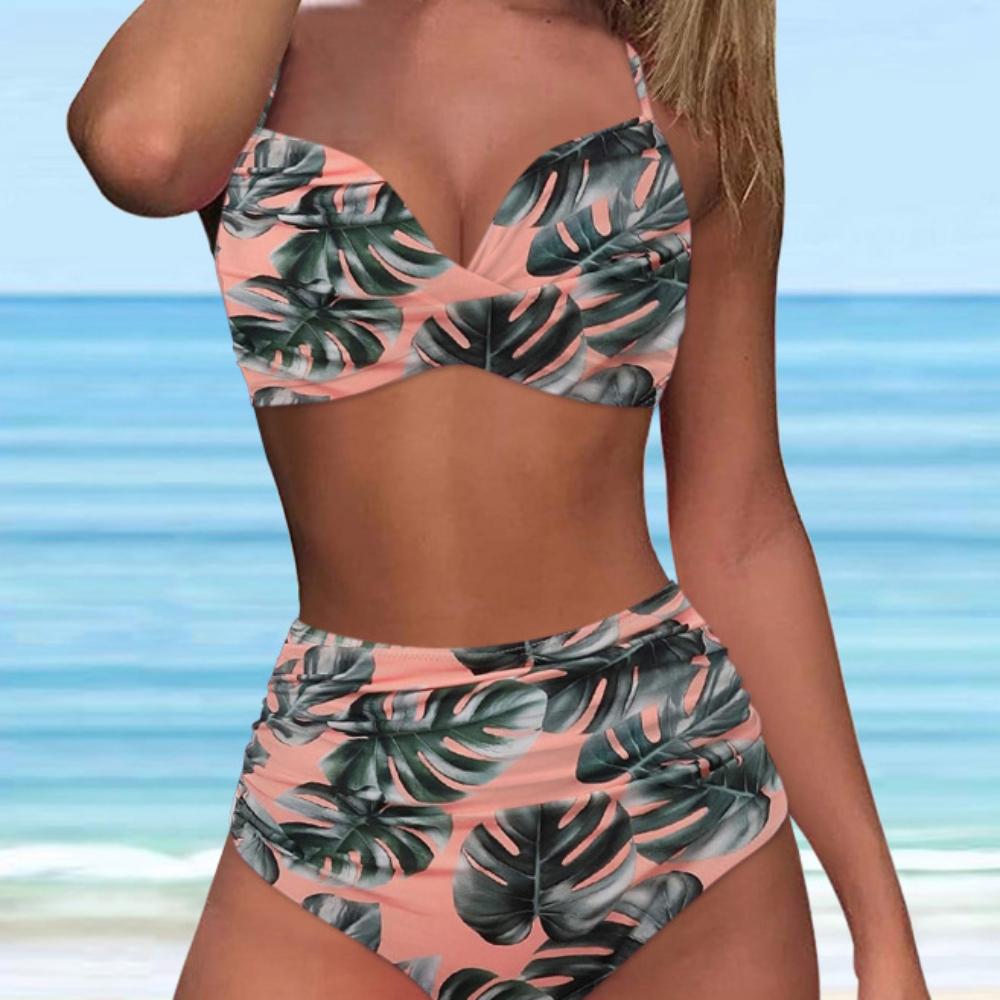 Bikini-Badeanzug mit hoher Taille für Damen, Bademode, gepolstert, Push-Up, gerüschter Badeanzug, Bikini-Set für Damen