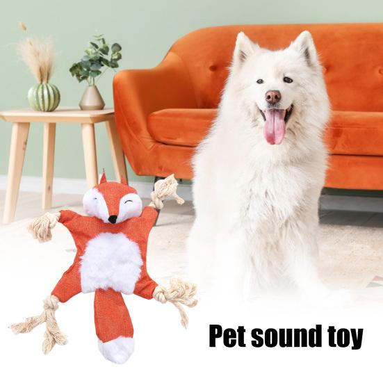 Yousheng Pet Toy Plush Fox Raccoon Squirrel Shape Dog Chew Toy Interactive Pet Squeak Toy Bite-Resistant Teeth Cleaning Playing Toy for Cats Dogs