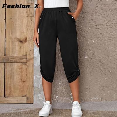 Pantaloni da donna Seven-minute, alla moda, casual, con coulisse, larghi