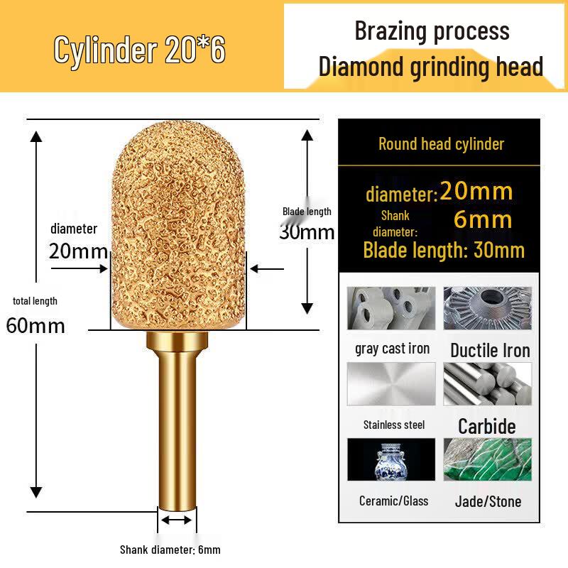 Cylindrical Diamond Brazed Grinding Head