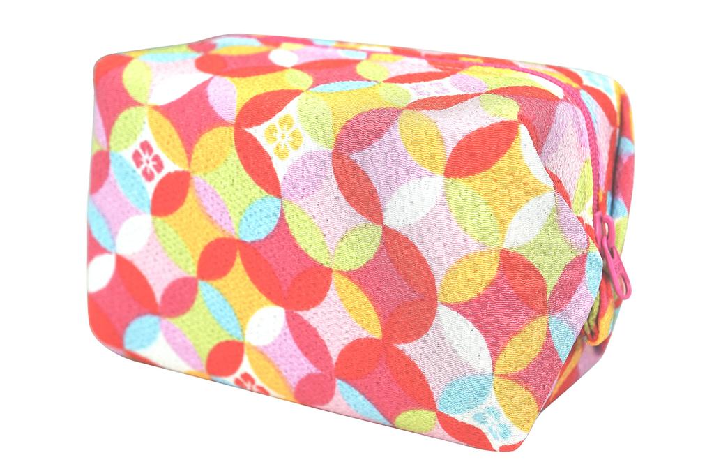 Uni Made in Futago Chirimen Japanese Pattern Balloon Pouch (0110-12) Seni, Japan, [Colored Shippo, Pink]