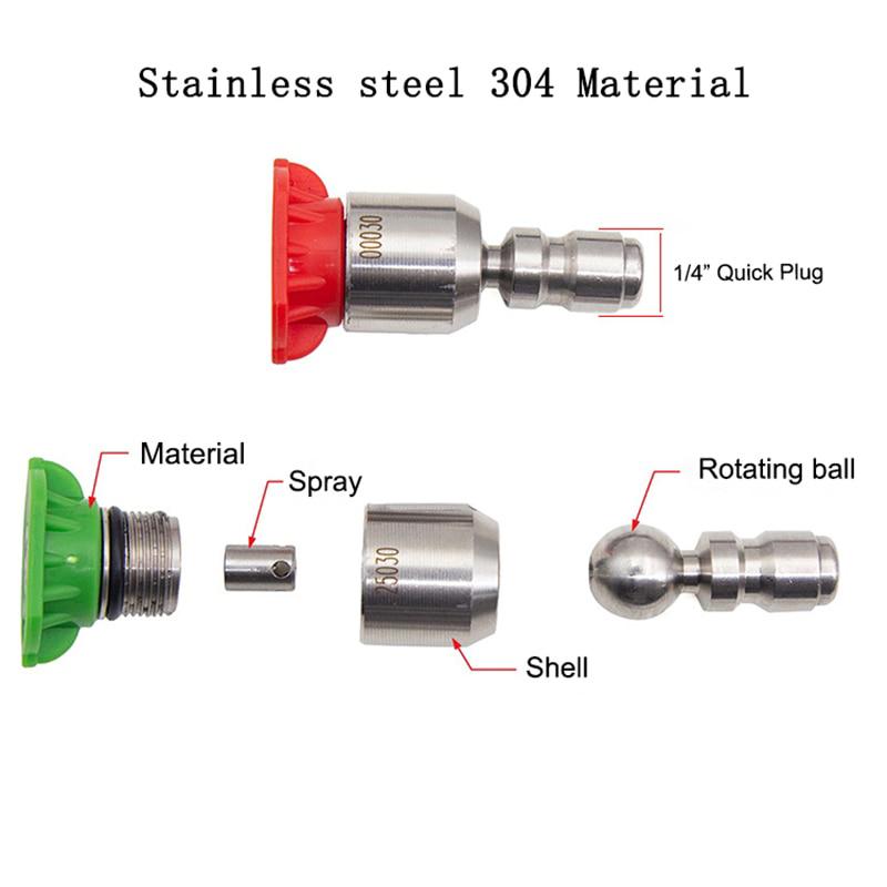 360 Degree 1/4" Stainless Steel Quick Connect High Pressure Spray 0 15 25 40 Degree Nozzle Car Wash Accessories