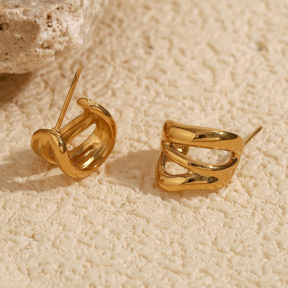 MamacitaSlay 15mm Three-Layer irregular CC Hoops high quality stainless steel earrings luxury jewelry Accessories for women