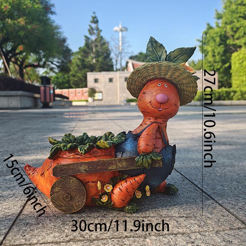 Carrot Farmer Resin Planter: Cute Animal Flower Pot for Outdoor Decor