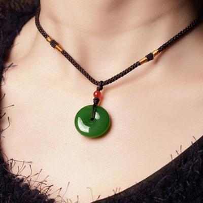 Chinese Faux Jade Yongshan Culture Safety Buckle Pendant Necklace Jewelry Gift