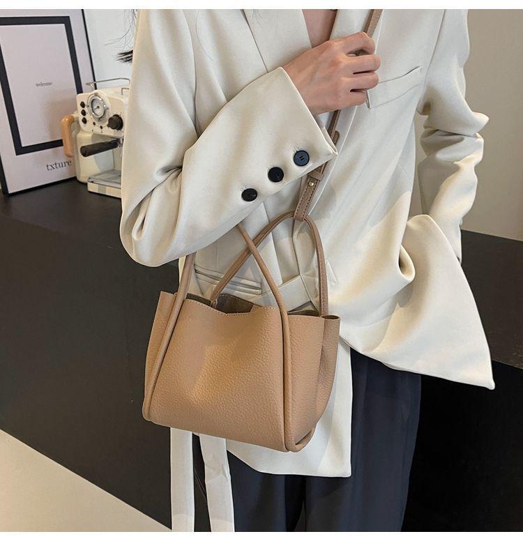 High-End Korean Style Women's Solid Color Basket Bucket Crossbody Handbag - 2025 