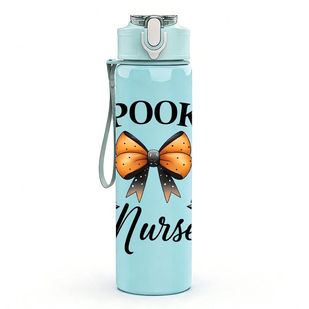 1PC Spooky Nurse Bow Wreath 750ml Color Plastic Sports Water Bottle Leakproof Flip Straw Lid Suitable for Sports Office Home Use
